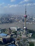 Famous Architectural Oriental Pearl Tower at the City of China in Aerial View.